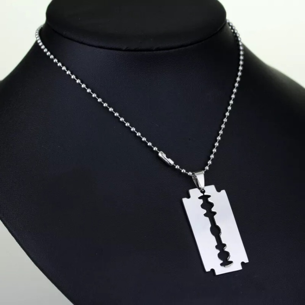 Razor Blade Ball Bead Chain Necklace